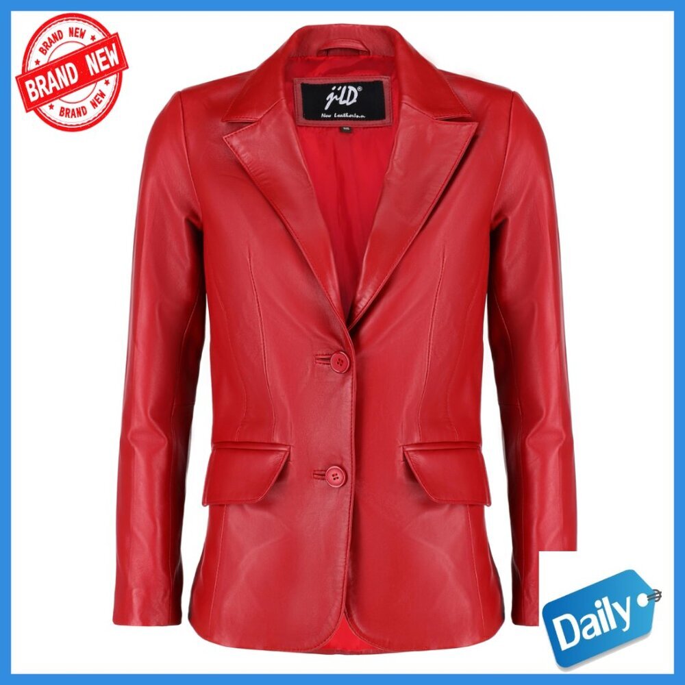Lambskin Leather Blazer Jacket Women Classic Fit Long Sleeve